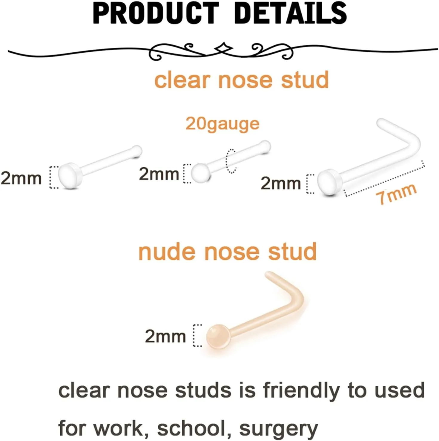 MODRSA 18g-20g Septum Rings & Studs - Clear Plastic Septum Retainer, Daith & Hoop Ear Plugs for Work/Surgery - Plastic, Helix, Tragus, Lip Piercing Retainers