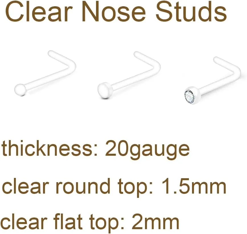 MODRSA Clear Nose Studs Clear Nose Rings for Work Plastic Nose Rings for Surgery Clear Nose Retainer Clear Earrings for Sports Plastic Belly Button Rings Clear Lip Piercing Clear Cartilage Earring