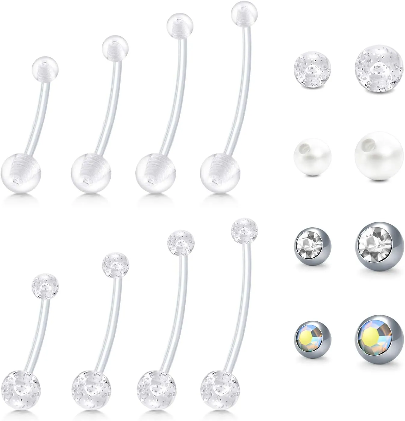 MODRSA Pregnancy Belly Button Rings Long Bar 38mm Sport Maternity Flexible Bioplast Clear Navel Belly Rings Piercing Retainer for Pregnant Women Mix Style