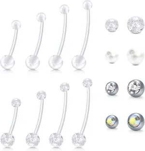 MODRSA Pregnancy Belly Button Rings Long Bar 38mm Sport Maternity Flexible Bioplast Clear Navel Belly Rings Piercing Retainer for Pregnant Women Mix Style