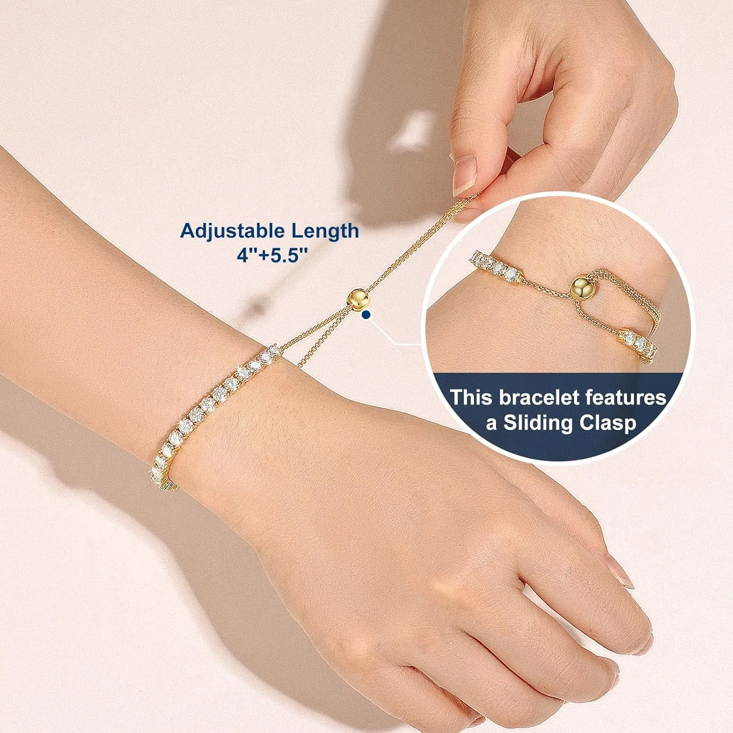 Moissanite Tennis Bracelet 1.52ct-7.76ct Adjustable Bracelet for Women 18K White Gold Plated S925 Sterling Silver Tennis Bracelet D Color VVS1 Round Cut 2mm-4mm Moissanite Bracelet Mothers Day Gift
