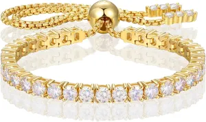 Moissanite Tennis Bracelet 1.52ct-7.76ct Adjustable Bracelet for Women 18K White Gold Plated S925 Sterling Silver Tennis Bracelet D Color VVS1 Round Cut 2mm-4mm Moissanite Bracelet Mothers Day Gift