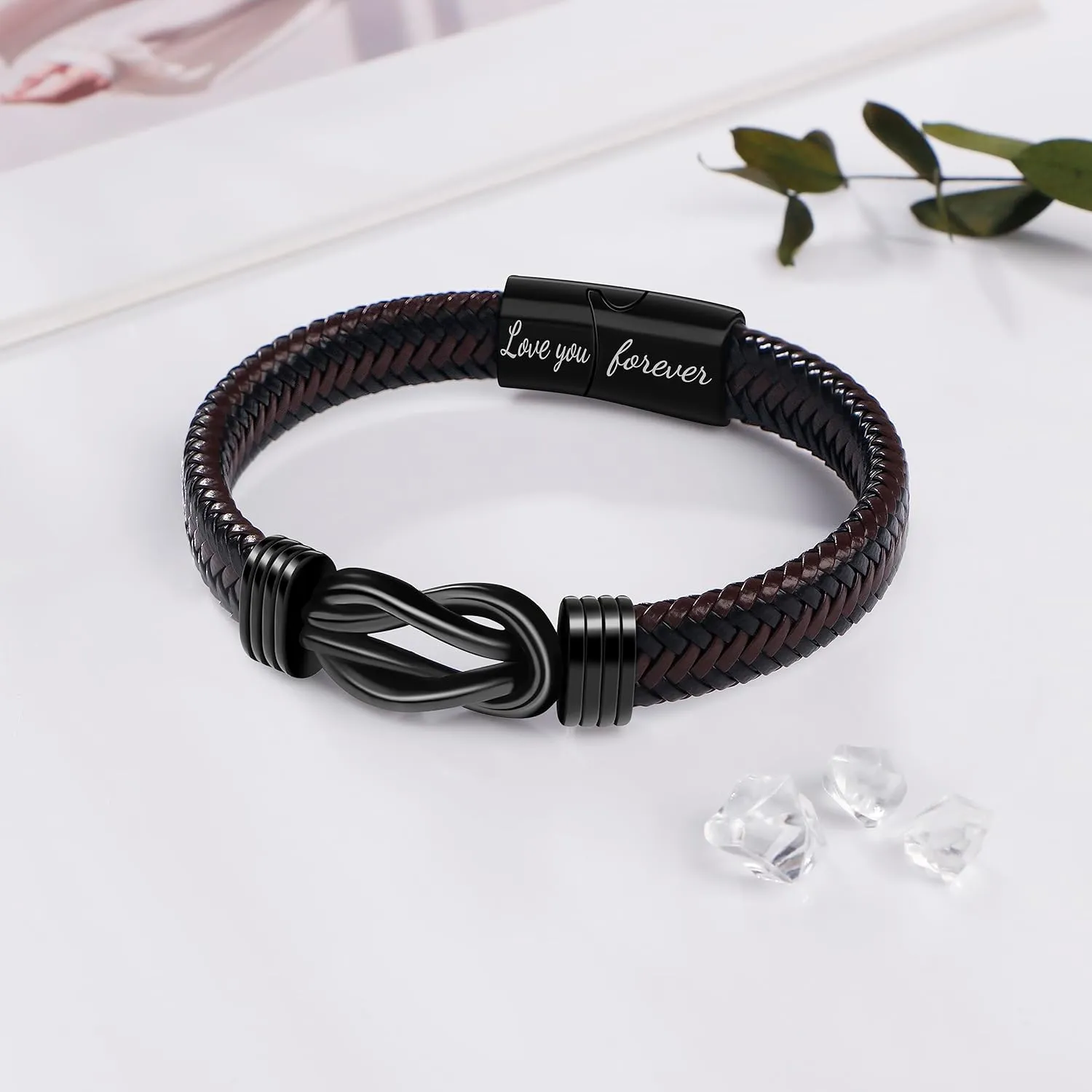 MOOGEEN Mens Braided Leather Bracelet Gifts for Men Husband Boyfriend Dad Son Grandson Brother Birthday Anniversary Christmas Men Jewelry Inspirational Wristband 7.5/8.5/9 Inches