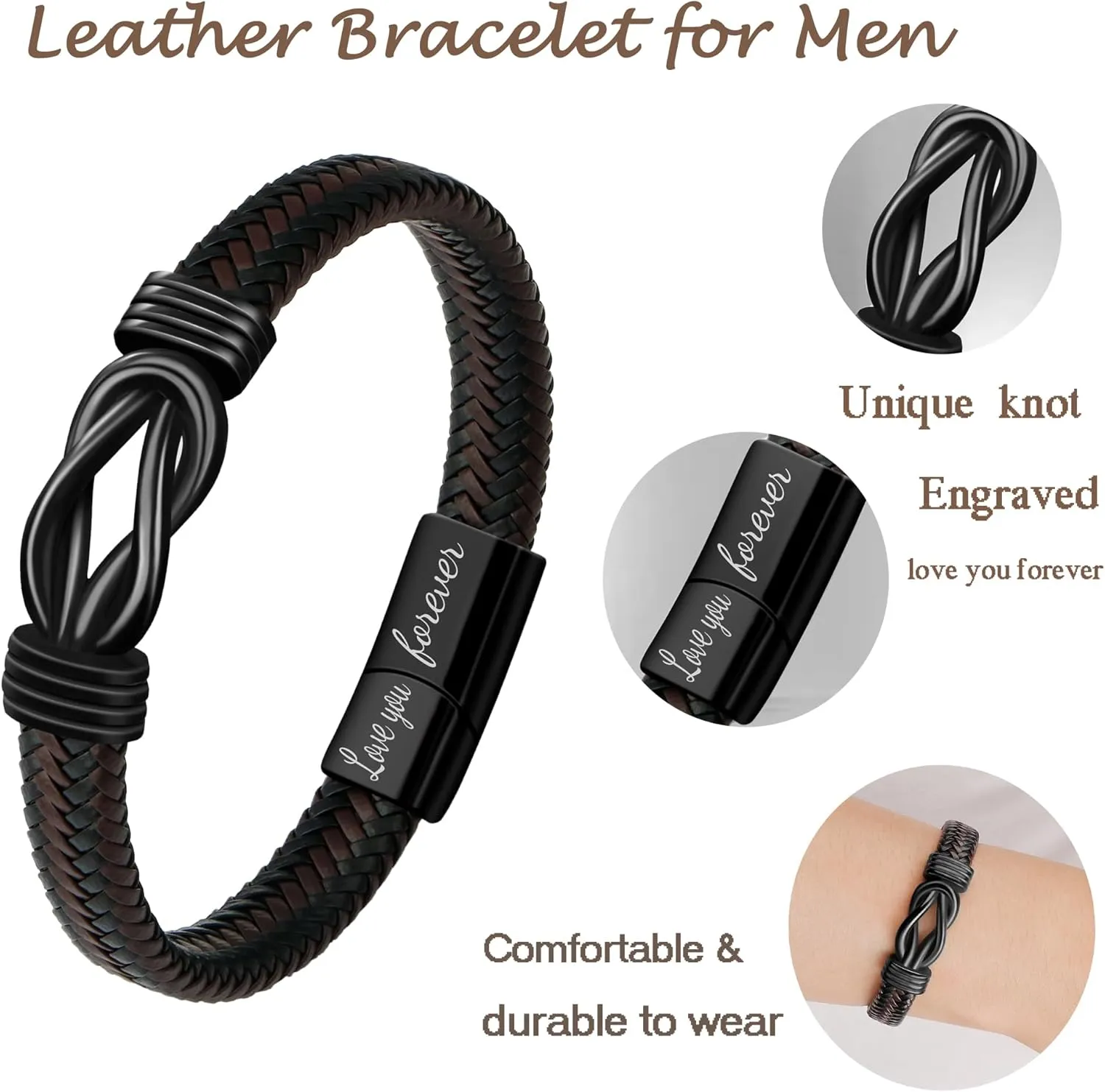 MOOGEEN Mens Braided Leather Bracelet Gifts for Men Husband Boyfriend Dad Son Grandson Brother Birthday Anniversary Christmas Men Jewelry Inspirational Wristband 7.5/8.5/9 Inches
