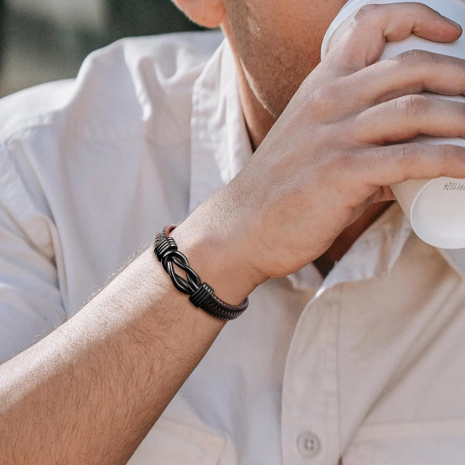 MOOGEEN Mens Braided Leather Bracelet Gifts for Men Husband Boyfriend Dad Son Grandson Brother Birthday Anniversary Christmas Men Jewelry Inspirational Wristband 7.5/8.5/9 Inches