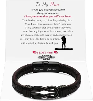 MOOGEEN Mens Braided Leather Bracelet Gifts for Men Husband Boyfriend Dad Son Grandson Brother Birthday Anniversary Christmas Men Jewelry Inspirational Wristband 7.5/8.5/9 Inches