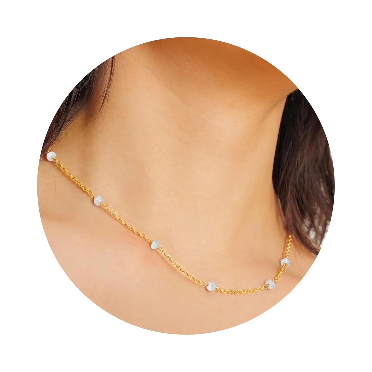 Moonstone Necklace for Women, Premium Beaded Gold Necklaces for Women - Tarnish Free 18K Gold Plated Certified S925 Classic Statement Necklace Gold Jewelry for Women - Mothers Day Gifts for Mom Wife