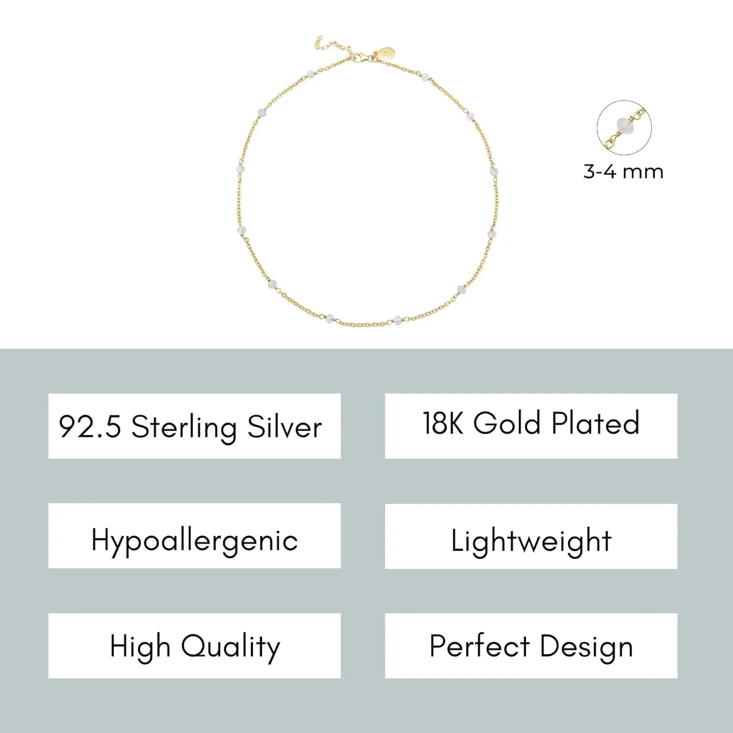 Moonstone Necklace for Women, Premium Beaded Gold Necklaces for Women - Tarnish Free 18K Gold Plated Certified S925 Classic Statement Necklace Gold Jewelry for Women - Mothers Day Gifts for Mom Wife