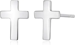 MORGAN & PAIGE .925 Sterling Silver Rhodium Plated Cross Circle Hoop Earrings or Small Stud Earrings for Women - Lightweight Dainty Sterling Silver Earrings, Hypoallergenic Religious Faith Jewelry