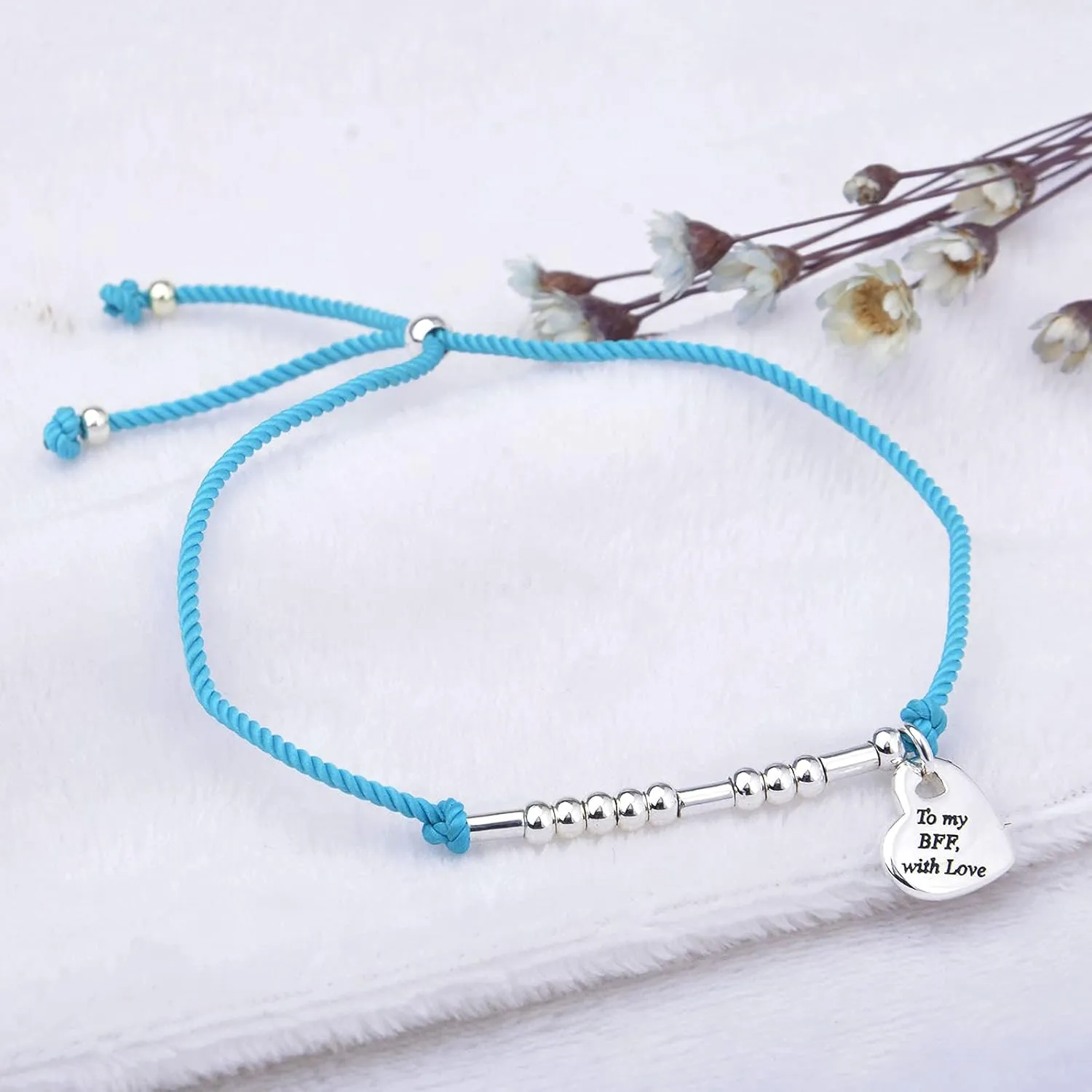 Morse Code Bracelets for Women Adjustable Silver Bead Bracelet Heart Charm String Bracelets Inspirational Bracelets for Mom Daughter Grandma Nana Aunt Sister BFF Jewelry Gift