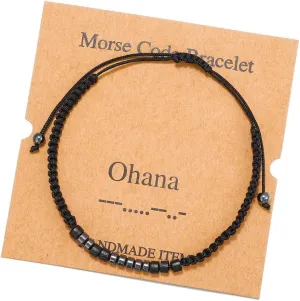 Morse Code Bracelets for Women Men Funny Inspirational Valentine's Day Gifts for Her,Best Friends,Motivational Bracelets, Inspirational Jewelry, Adjustable Black Silk Beaded Stretch Bracelets