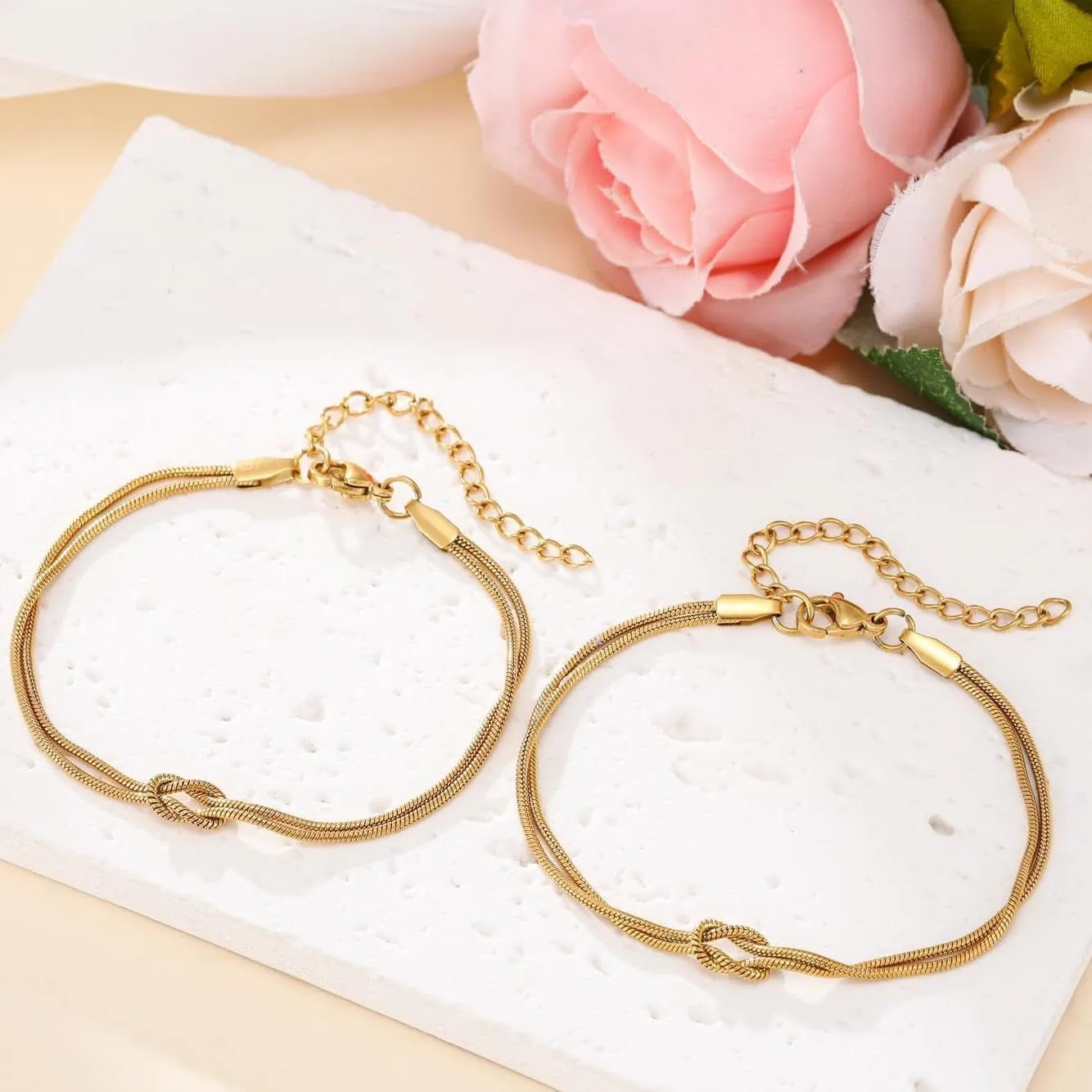 Mother daughter Bracelet,2Pcs Mom And Daughter Bracelets Love Knot Bond Bracelet For Women Gold Snake Chain Infinity Adjustable Bracelet Jewelry Gifts From Mom