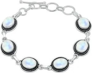 Natural Amethyst Moonstone Lapis Labradorite Garnet Malachite 925 Silver Plated Handmade Link Bracelet for Women - Bohemian Vintage Style Birthstone Jewelry Bracelet Gifts for Mom Wife Her