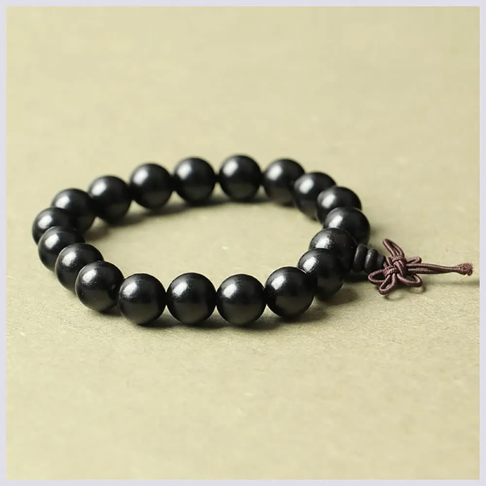 Natural Ebony Bracelets Buddhist Buddha Wood Prayer Beaded Mala Rosary Bracelets for Men Women