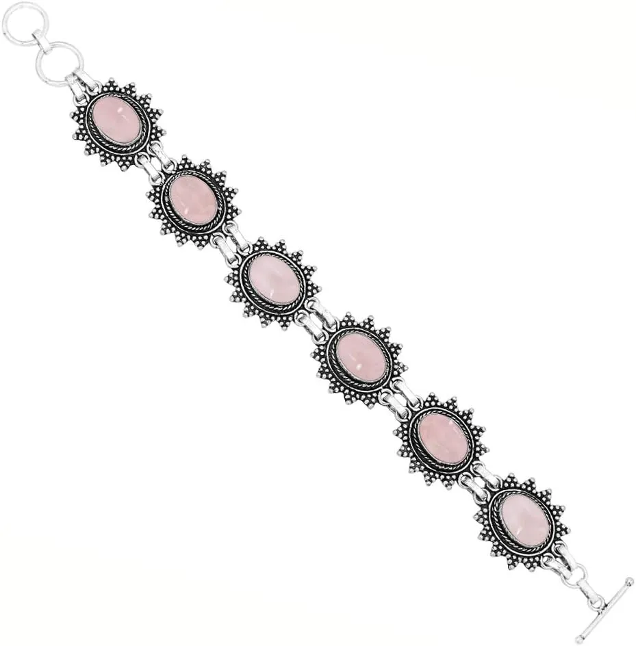Natural Oval Gemstones 925 Silver Plated Statement Handmade Link Bracelets for Women - Birthstone Bohemina Vintage Style Adjustable Bracelet - Wedding Christmas Valentine Day Gifts for Her