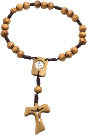 Natural Pine Wood Beads Bracelets with Crosses Charm, Adjustable Religious Prayer Jewelry.Total length: 18cm
