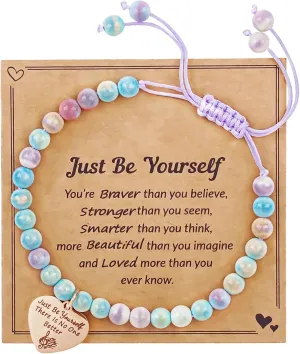 Natural Stone Bracelet Gift for Teen Girls with Message Card, Inspirational Jewelry for Girls' Birthday, First Communion, or Graduation  Teen Girl Bracelets Ages 5-16, Meaningful Gifts for Her
