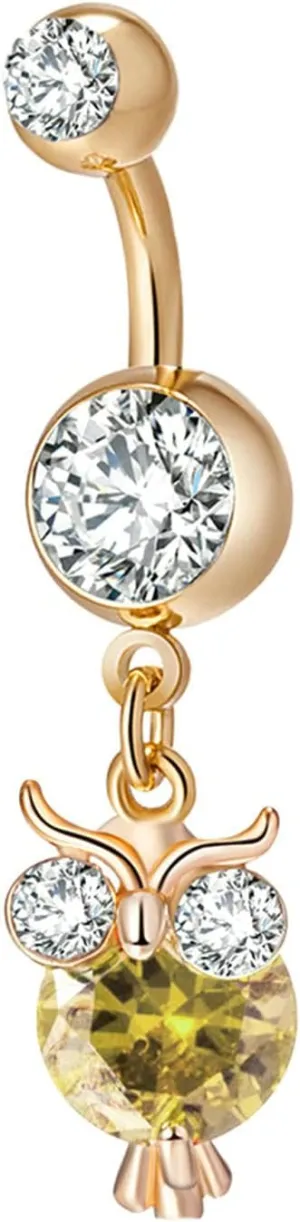 Navel Rings for Women Stainless Steel, CZ Hoop Navel Rings for Women Owl Gold Belly Rings