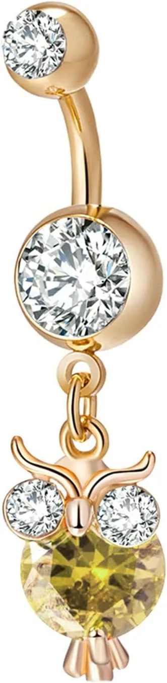 Navel Rings for Women Stainless Steel, CZ Hoop Navel Rings for Women Owl Gold Belly Rings