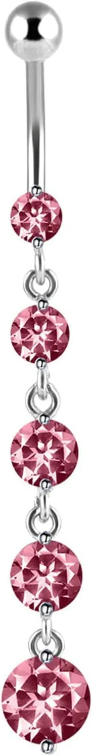 Navel Rings for Women Stainless Steel, CZ Hoop Navel Rings for Women Round Pink Belly Rings