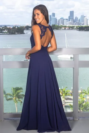 Navy Sleeveless Maxi Dress with Crochet Top