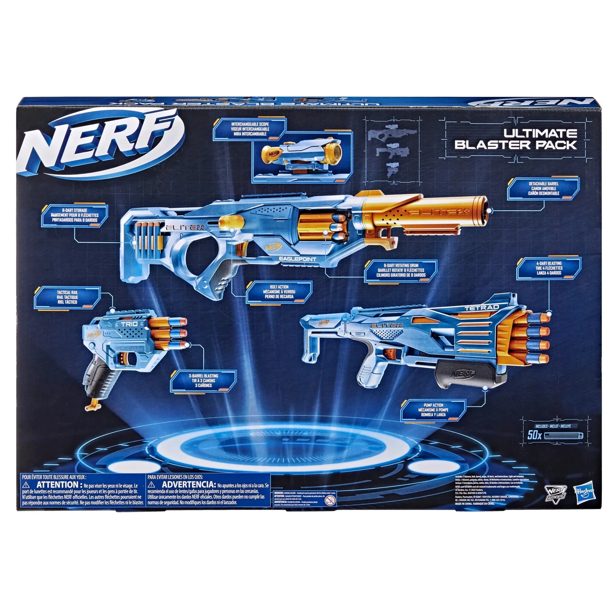 Nerf Elite 2.0 Ultimate Blaster Pack, 3 Blasters, 50 Nerf Elite Darts, Detachable Scope and Barrel