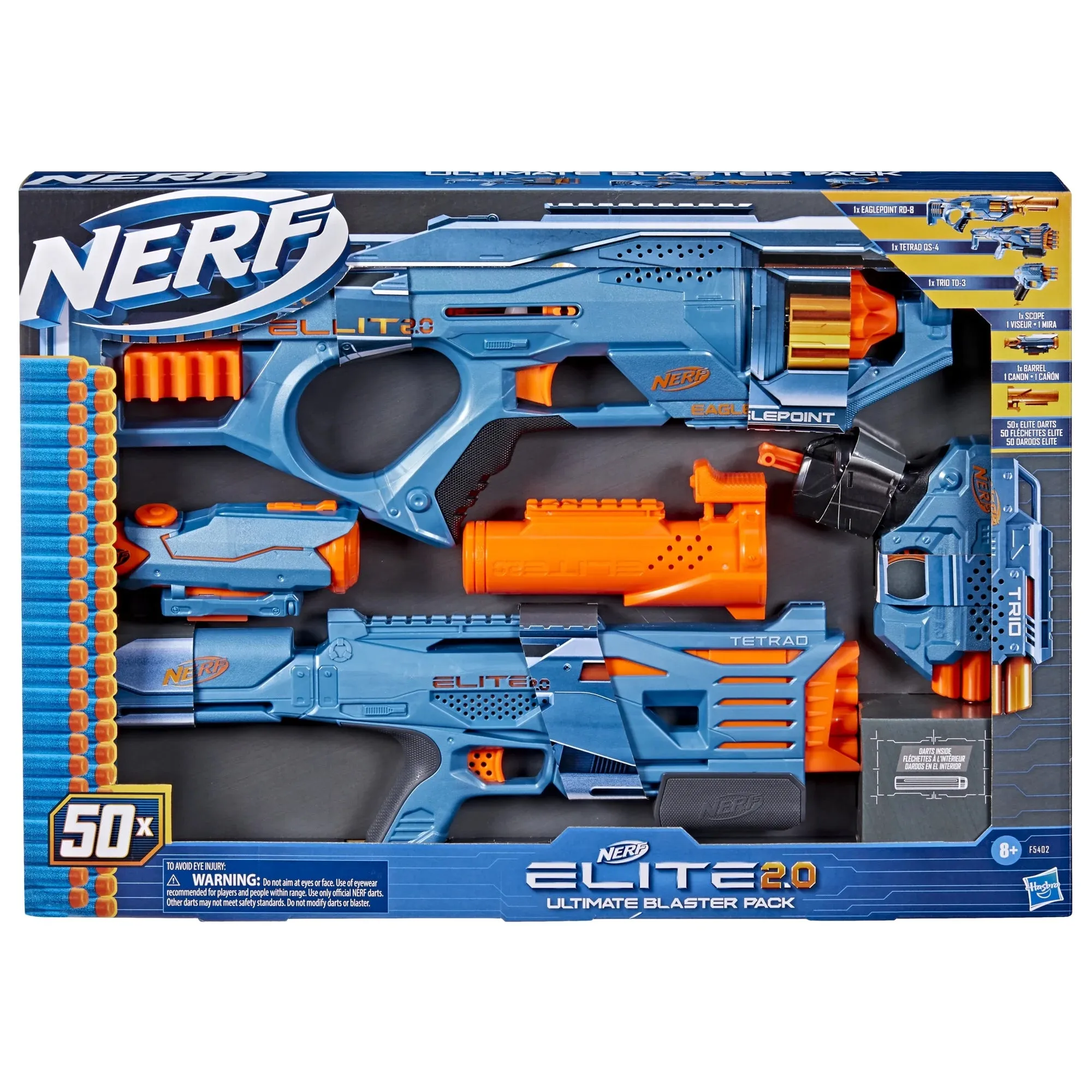 Nerf Elite 2.0 Ultimate Blaster Pack, 3 Blasters, 50 Nerf Elite Darts, Detachable Scope and Barrel