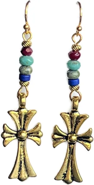 New Bohemian Antique Gold Color Cross Dangle Earrings Faith Love Believe Elegant Cute Unique Stunning Pretty jewerly perfect for any occasion KATL0A02880