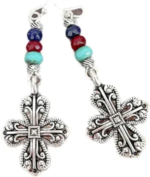 New Bohemian Silver Color Cross Dangle Earrings Faith Love Believe Elegant Cute Unique Stunning Pretty jewerly perfect for any occasion KATL0A03800