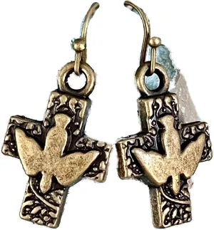 New Bronze Cross Dangle Earrings Peace Dove Faith Love Believe Elegant Cute Unique Stunning Pretty jewerly perfect for any occasion KATL0A02234