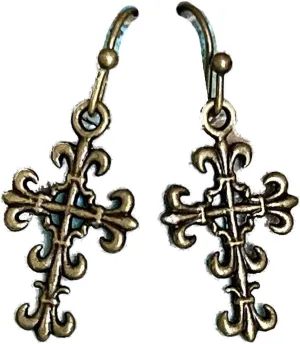 New Bronze Tone Cross Dangle Earrings Faith Love Elegant Cute Unique Stunning Pretty jewerly perfect for any occasion KATL0A00022