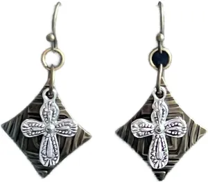 New Bronze with Silver Color Cross Dangle Earrings Faith Love Believe Elegant Cute Unique Stunning Pretty jewerly perfect for any occasion KATL0A02934