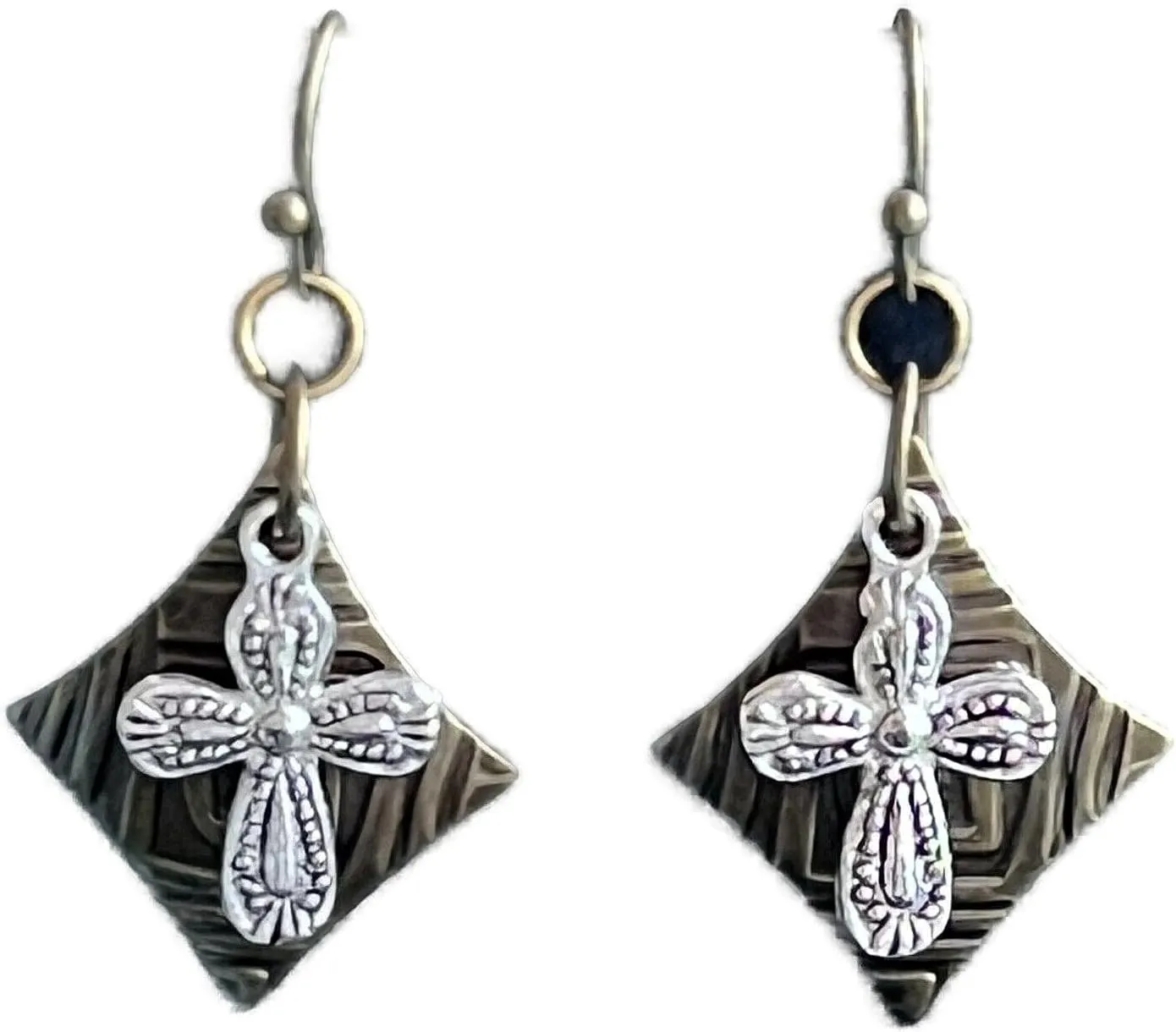 New Bronze with Silver Color Cross Dangle Earrings Faith Love Believe Elegant Cute Unique Stunning Pretty jewerly perfect for any occasion KATL0A02934