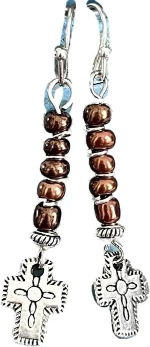 New Copper and Silver Color Cross Dangle Earrings Faith Love Religion Believe Elegant Cute Unique Stunning Pretty jewerly perfect for any occasion KATL0A02404