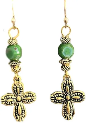 New Gold Color Tone Cross Bohemian Dangle Earrings Faith Love Elegant Cute Unique Stunning Pretty jewerly perfect for any occasion KATL0A03127