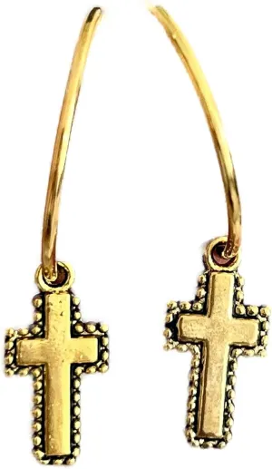 New Gold Color Tone Cross Dangle Lever back Hoop Earrings Faith Elegant Cute Unique Stunning Pretty jewerly perfect for any occasion KATL0A00805