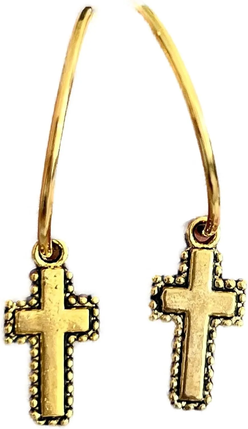New Gold Color Tone Cross Dangle Lever back Hoop Earrings Faith Elegant Cute Unique Stunning Pretty jewerly perfect for any occasion KATL0A00805