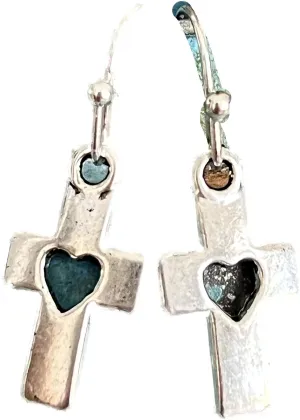New Silver Color Cross Dangle Earrings Heart Faith Love Believe Elegant Cute Unique Stunning Pretty jewerly perfect for any occasion KATL0A00975
