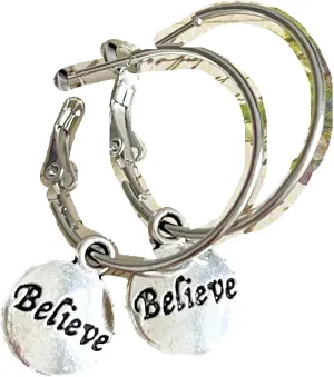 New Silver Color Lever Back Hoops Dangle Believe Earrings Faith Love Religion Holiday Elegant Cute Unique Stunning Pretty jewerly perfect for any occasion KATL0A00220