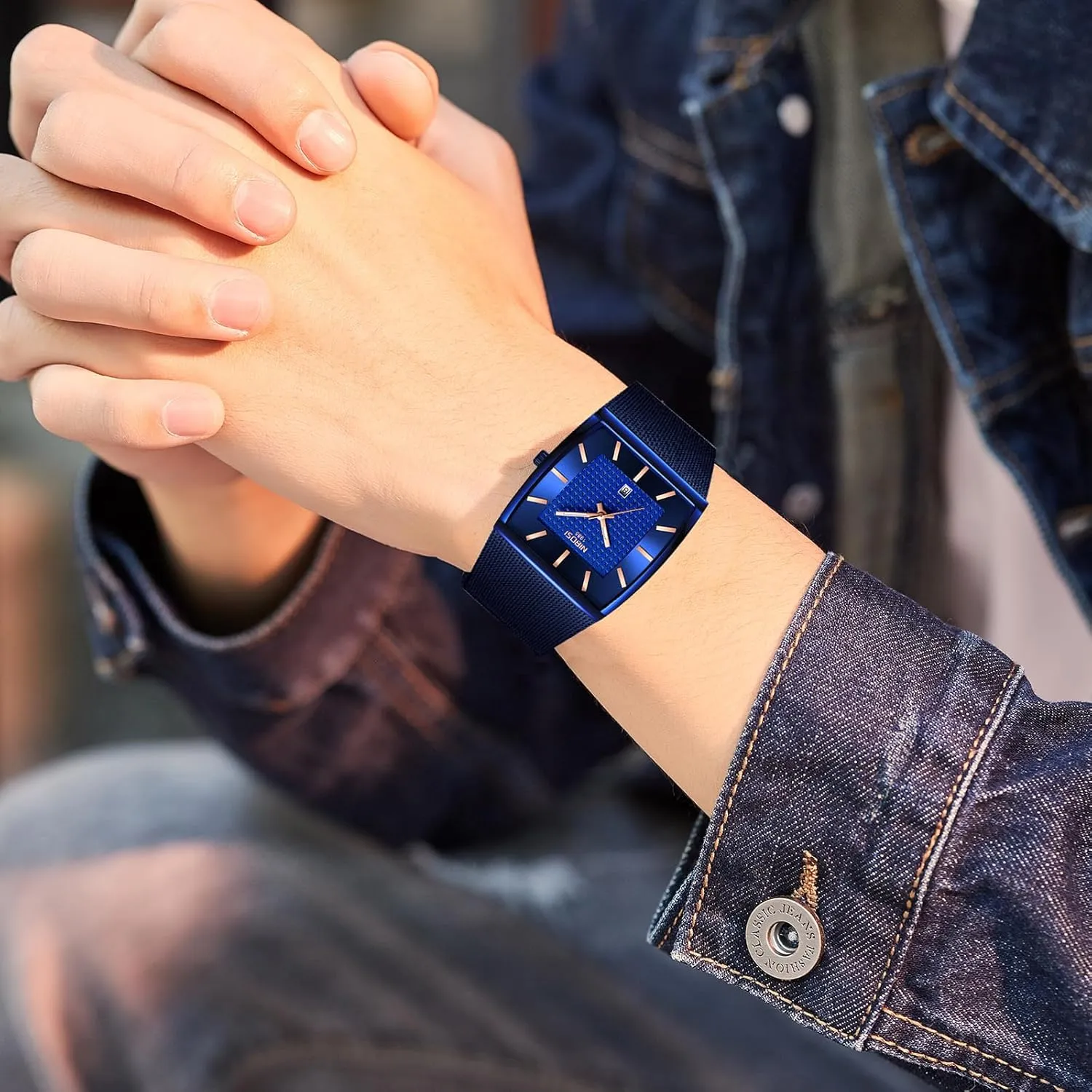 NIBOSI Men Watches Business Square Military Waterproof Sport Analog Quartz Wrist Watch for Men with Stainless Steel Mesh Strap Date Calendar