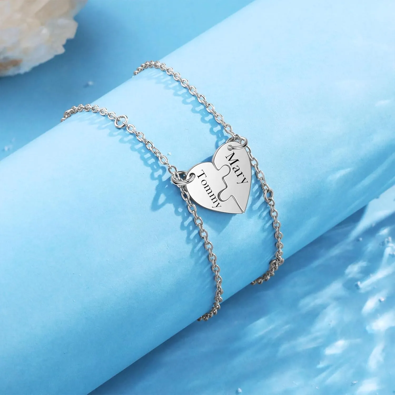 Nobelook Personalized Heart Puzzle Bracelet for Women - Matching Best Friend BFF Friendship Bracelets Matching Couple Bracelets