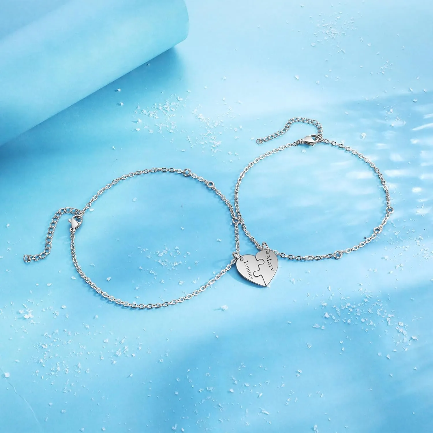 Nobelook Personalized Heart Puzzle Bracelet for Women - Matching Best Friend BFF Friendship Bracelets Matching Couple Bracelets