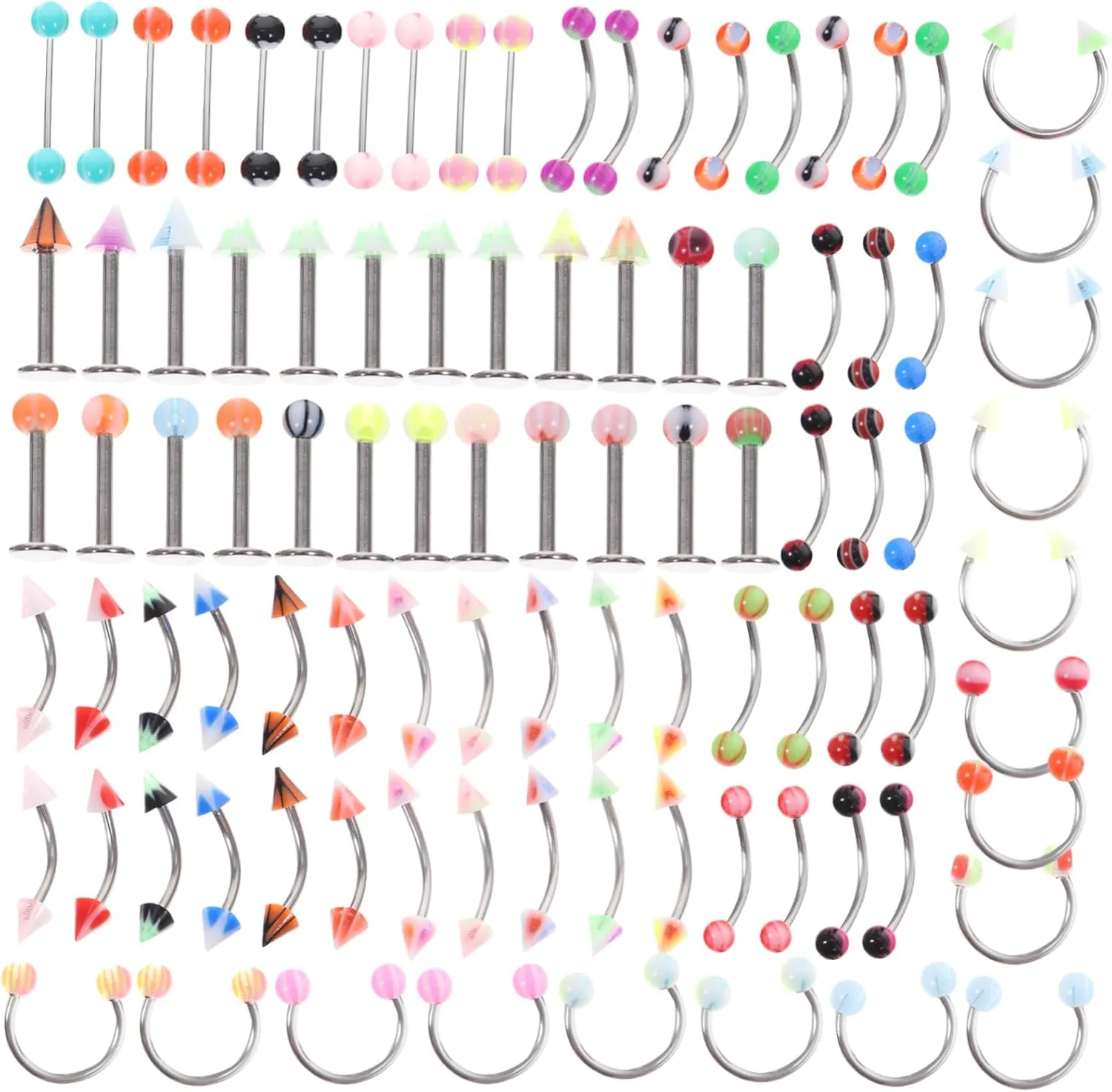 NOLITOY Complete Tongue Ring Set 110 Pieces Jewelry Kit Navel Lip Rings for Men and Women