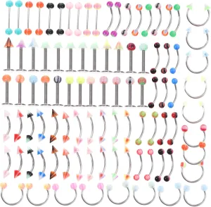 NOLITOY Complete Tongue Ring Set 110 Pieces Jewelry Kit Navel Lip Rings for Men and Women