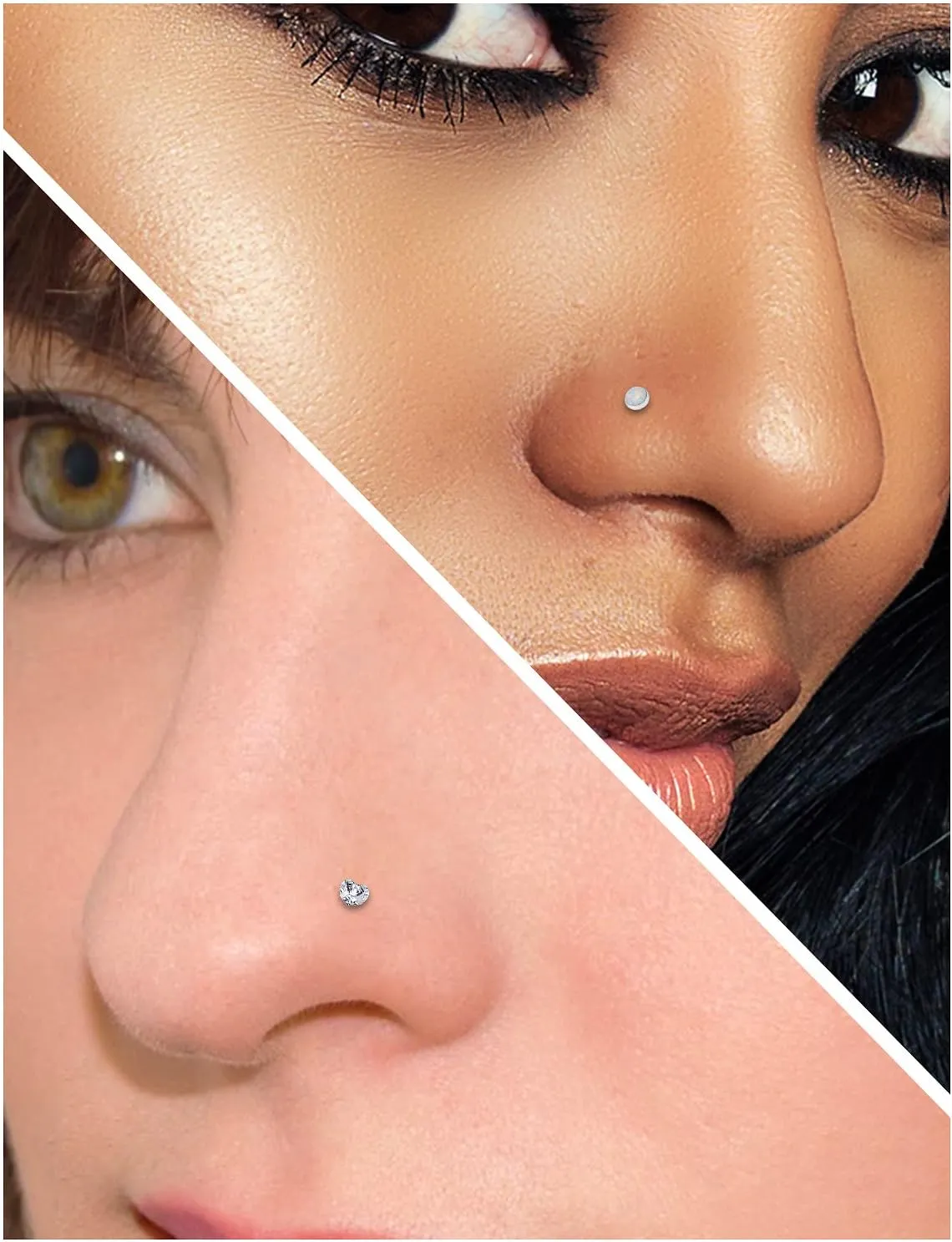 Ocptiy 20G 18G 16G Push in Theadless Nose Rings Studs Hypoallergenic Lip Labret Jewelry Flat Back Nose Stud Stainless Steel Cartilage Helix Tragus Earrings for Women Men 6mm 7mm 8mm Bars Diamond 3mm