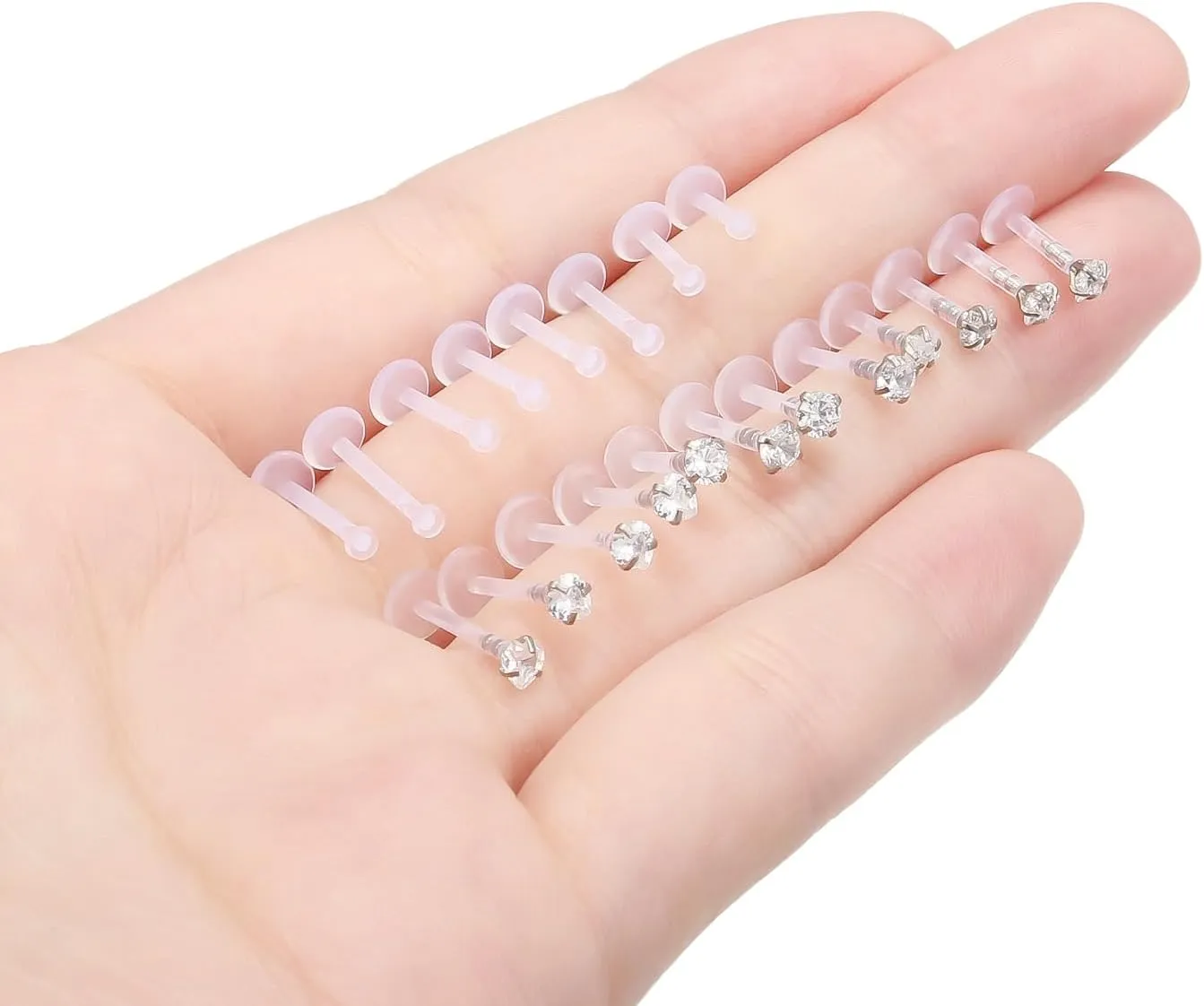 Ocptiy Clear Plastic Piercing Retainer for Surgery Sport Work Lip Labret Medusa Monroe Nose Piercing Bioflex Flat Back Tragus Helix Catilage Conch Earrings for Women Men 6mm 8mm 10mm 12mm Bars