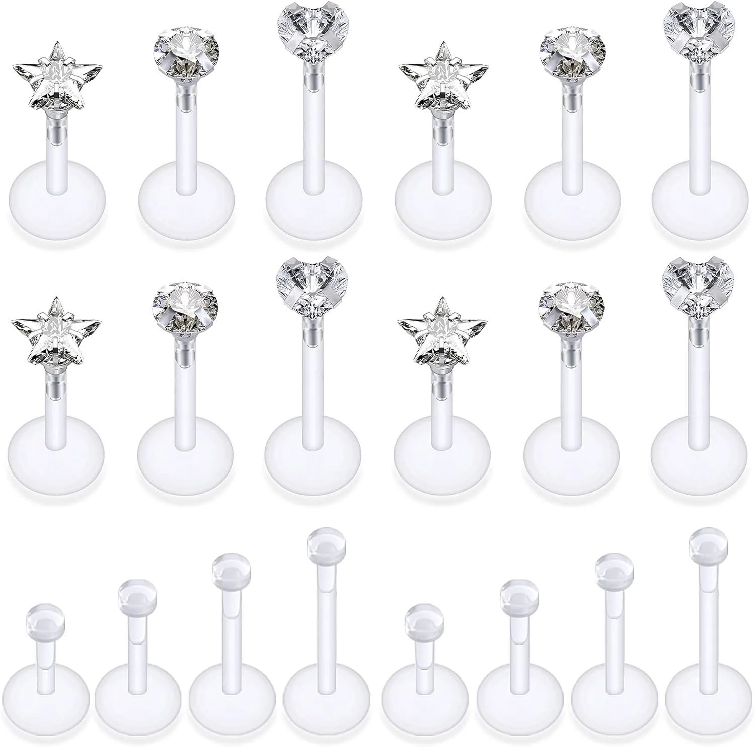 Ocptiy Clear Plastic Piercing Retainer for Surgery Sport Work Lip Labret Medusa Monroe Nose Piercing Bioflex Flat Back Tragus Helix Catilage Conch Earrings for Women Men 6mm 8mm 10mm 12mm Bars