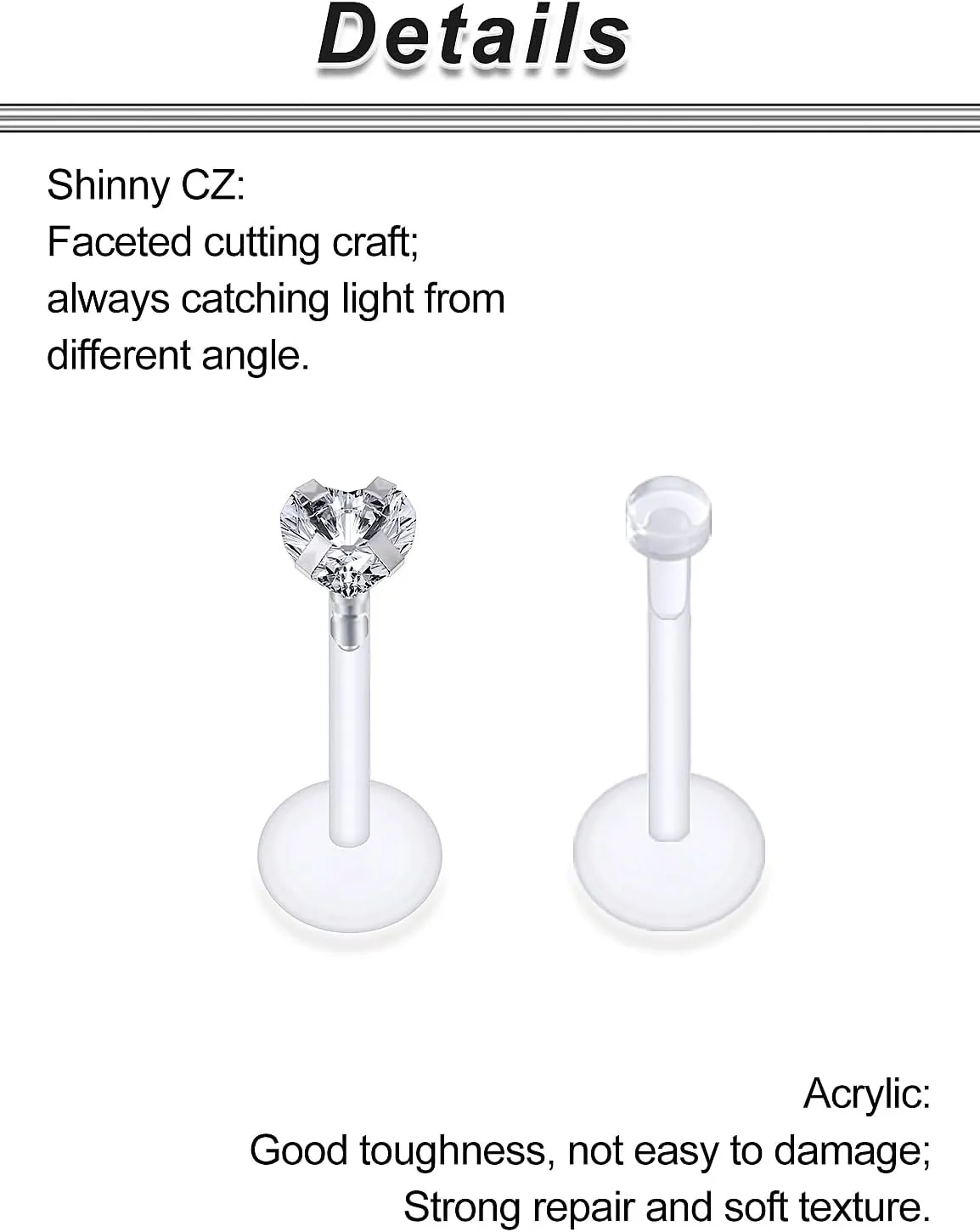 Ocptiy Clear Plastic Piercing Retainer for Surgery Sport Work Lip Labret Medusa Monroe Nose Piercing Bioflex Flat Back Tragus Helix Catilage Conch Earrings for Women Men 6mm 8mm 10mm 12mm Bars
