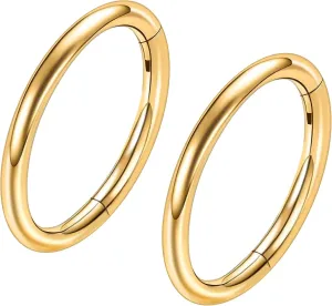 ONESING 2 PCS Nose Rings Hoops 14G 16G 18G 20G Surgical Steel Septum Rings Cartilage Tragus Round Hinged Nose Rings Piercing Jewelry for Women Men 6-12mm