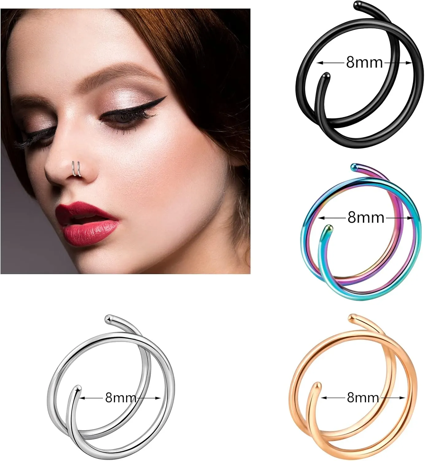 ONESING 20G Double Nose Ring Hoop for Single Piercing - 2-36 Pcs Jewelry for Women